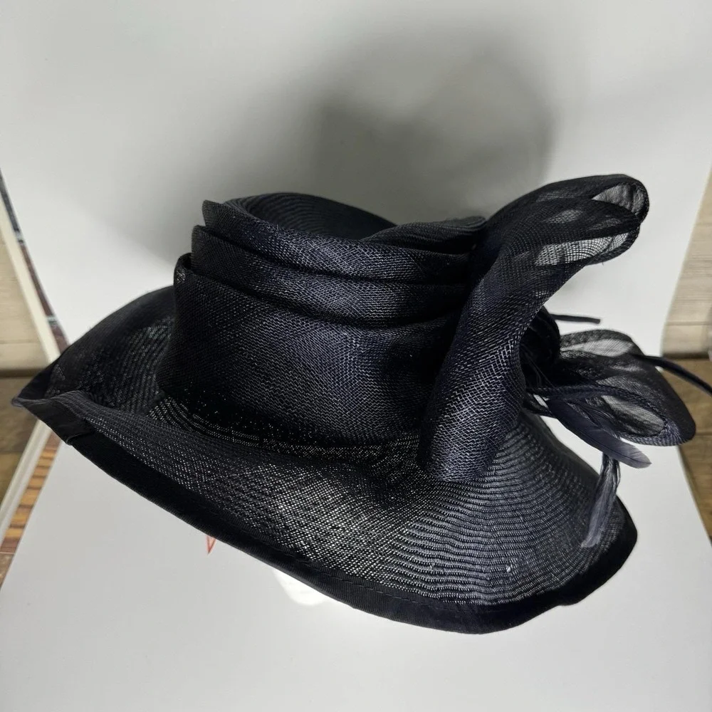 Vintage Ruth Kropveld Chapeau Creations Navy Organza Bow‎ Occasion Hat w Tag